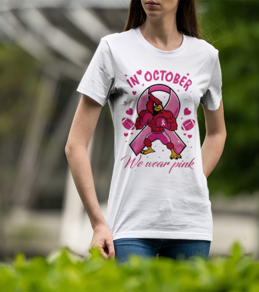 Louisville Cardinals In October We Wear Pink Tackle Cancer T-Shirt
