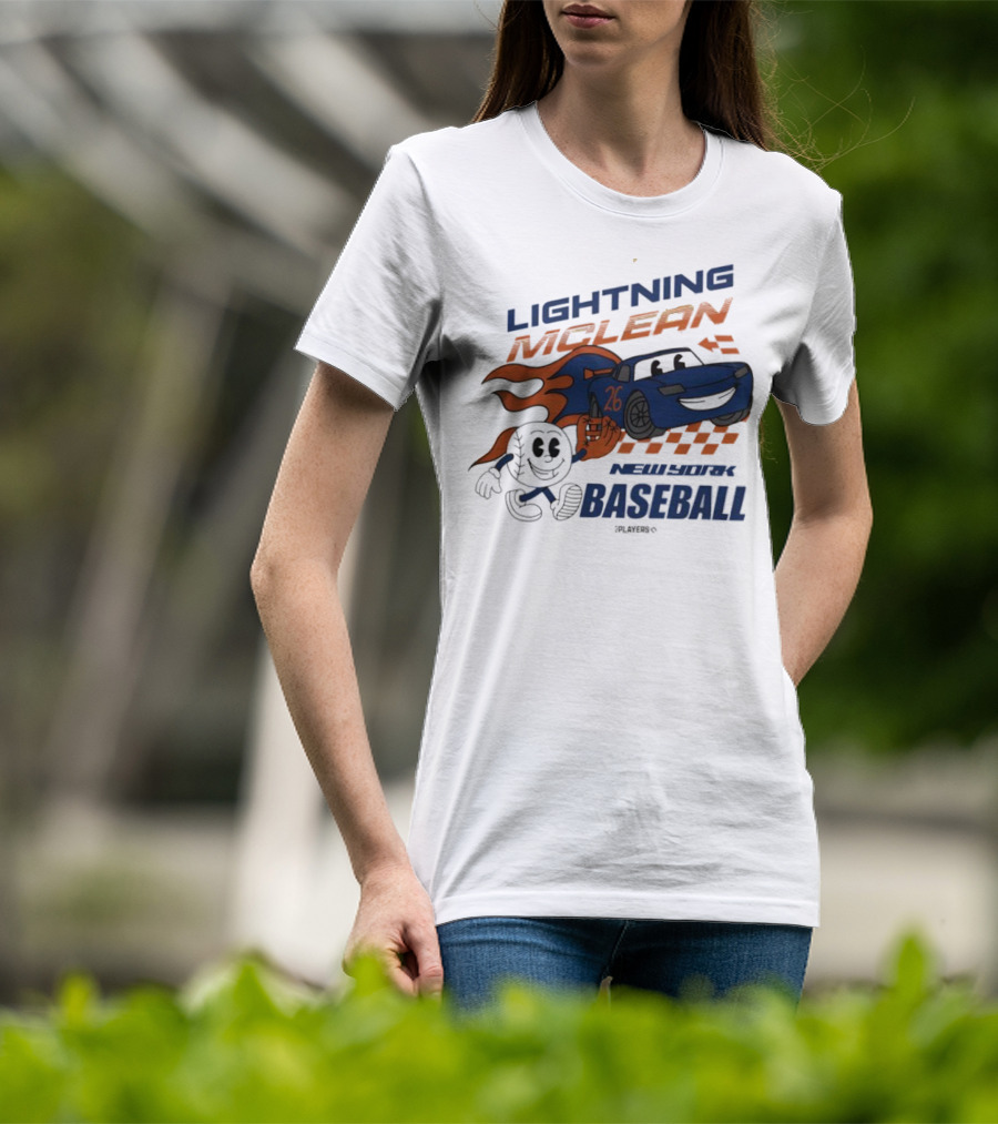 Lightning McLean New York Baseball 26 Cartoon Flame Racing T-Shirt