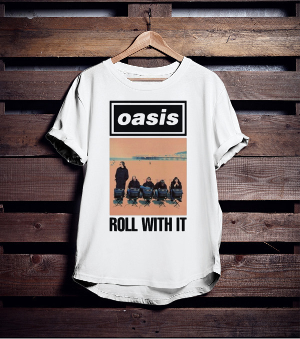 Oasis Roll With It Single Beach Scene Retro Style T-Shirt