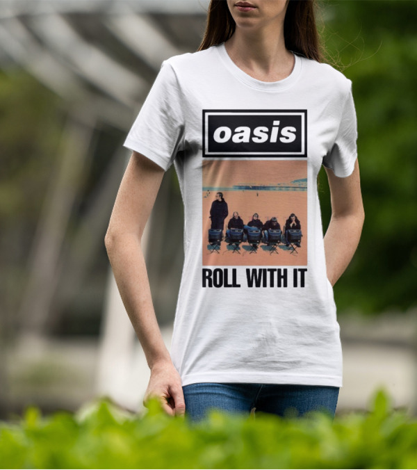 Oasis Roll With It Single Beach Scene Retro Style T-Shirt