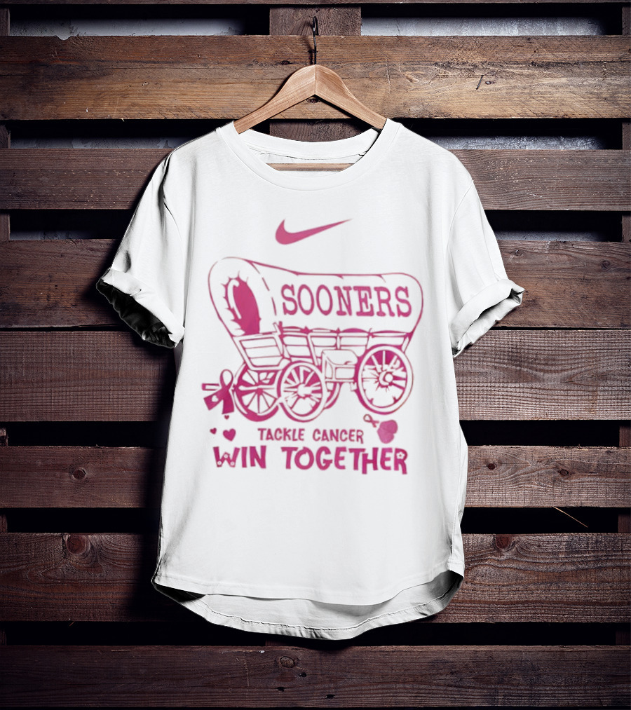 Nike Sooners Tackle Cancer Win Together Pink Wagon Breast Cancer Awareness T-Shirt