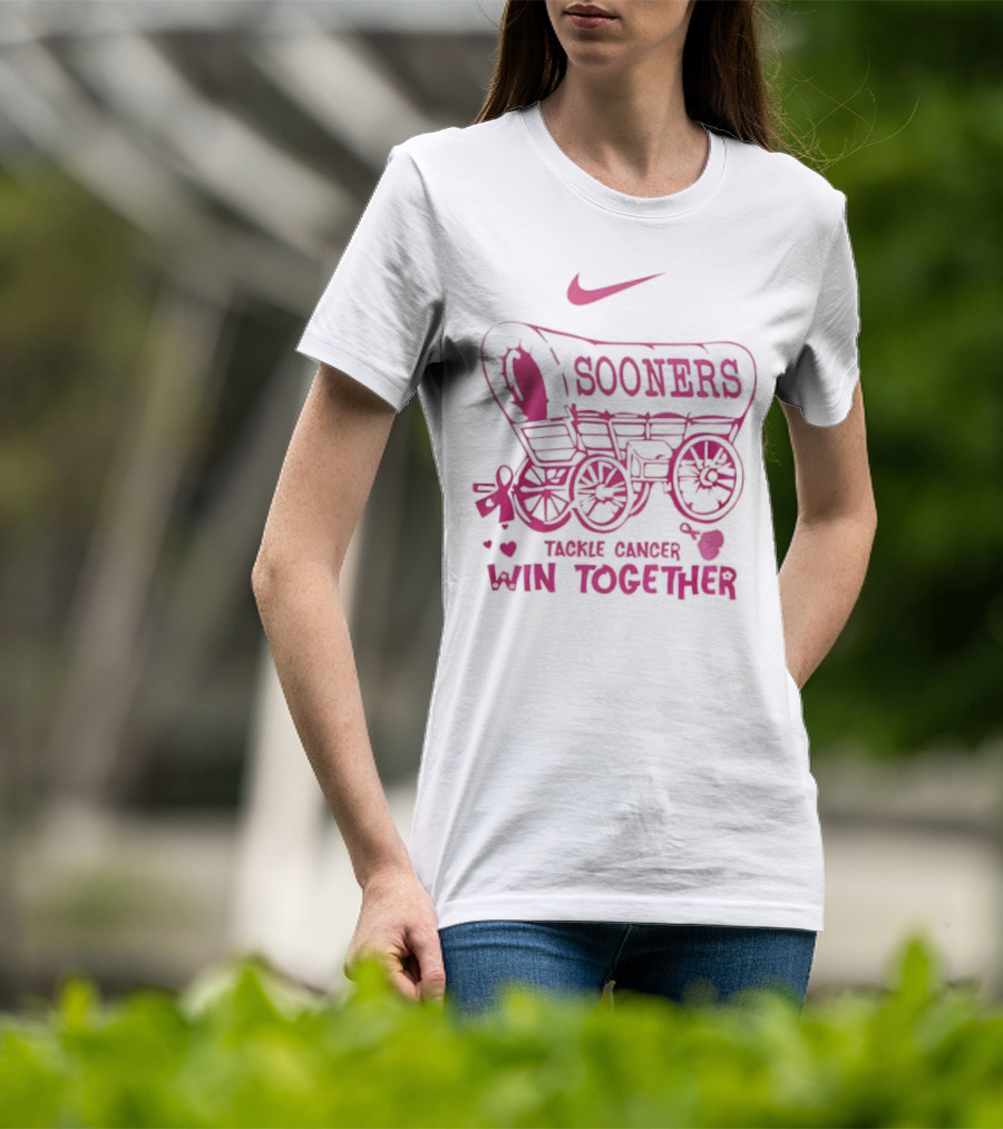 Nike Sooners Tackle Cancer Win Together Pink Wagon Breast Cancer Awareness T-Shirt