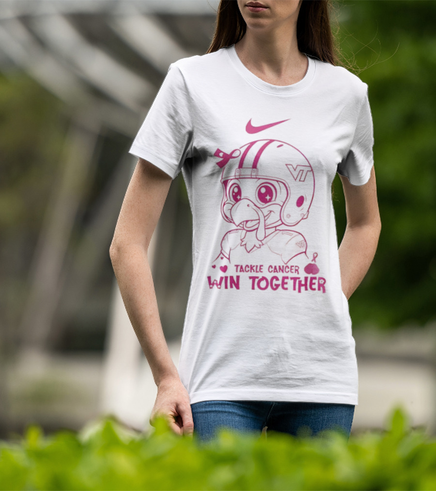 Nike VT Hokies Tackle Cancer Win Together In October We Wear Pink T-Shirt