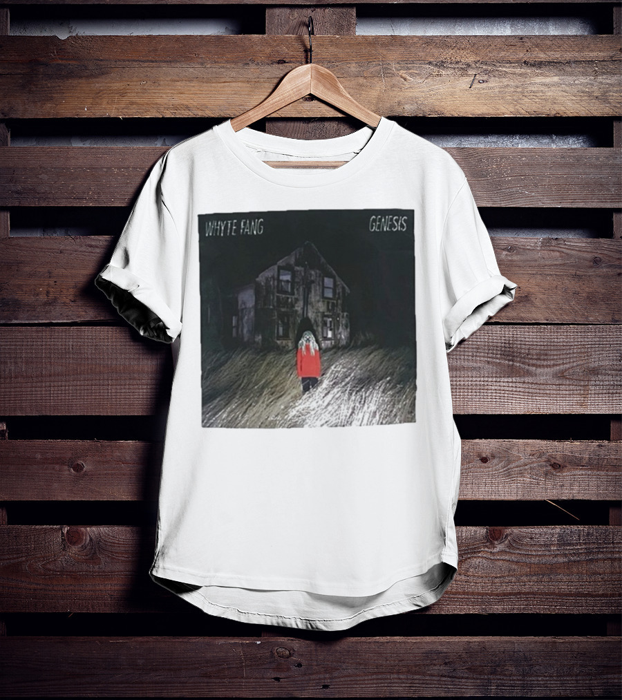 Whyte Fang Genesis Album Cover Creepy House And Figure In Red Jacket T-Shirt