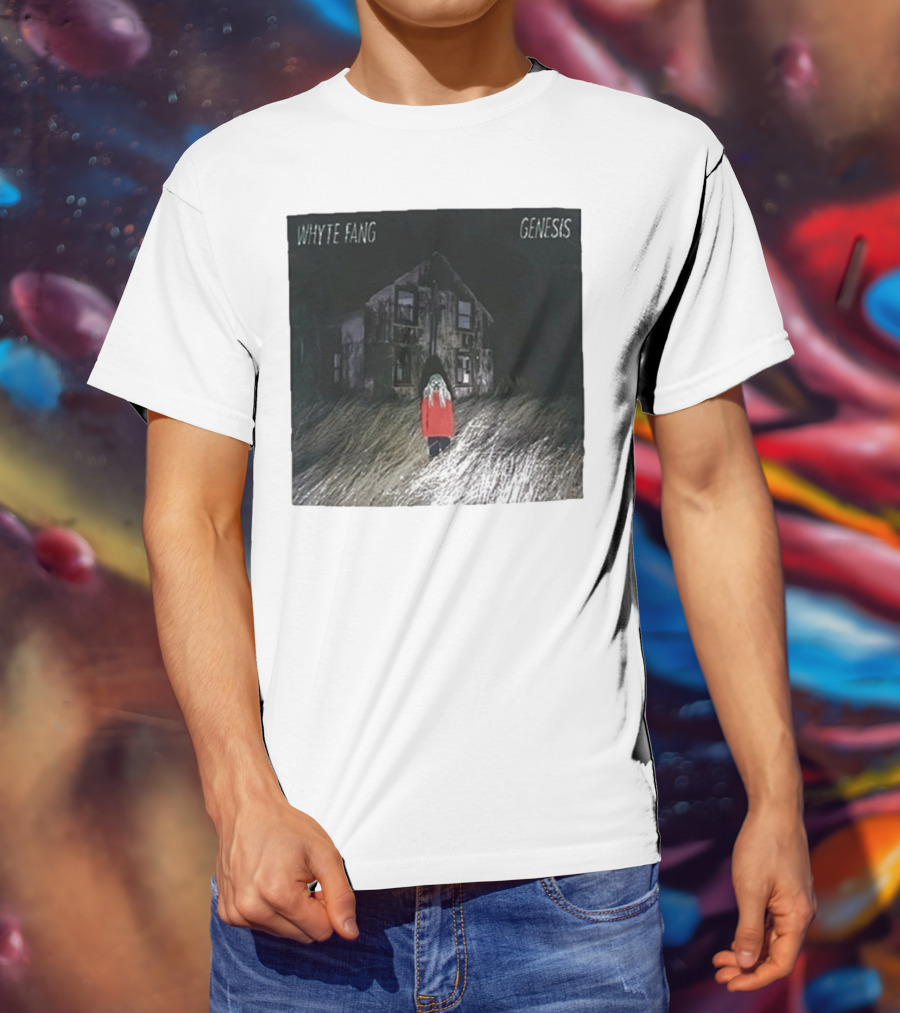 Whyte Fang Genesis Album Cover Creepy House And Figure In Red Jacket T-Shirt