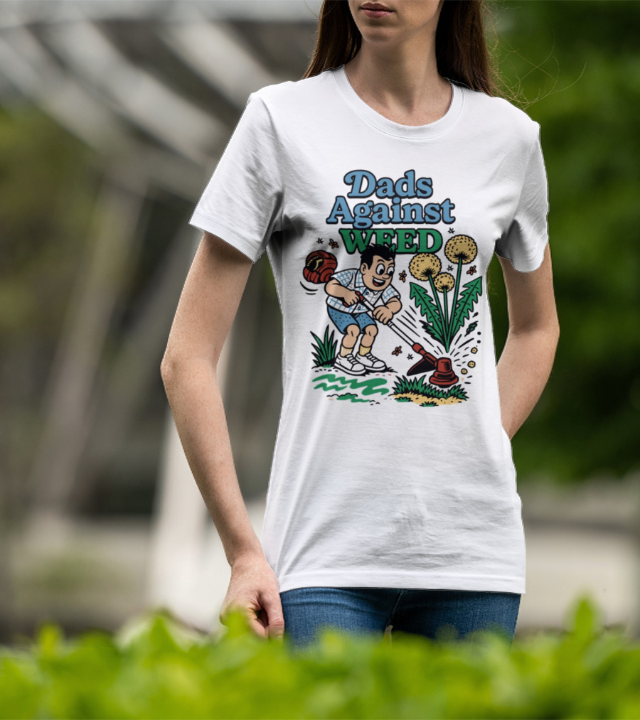 Dads Against Weed Cartoon Boy And Dandelions Gardening Style T-Shirt
