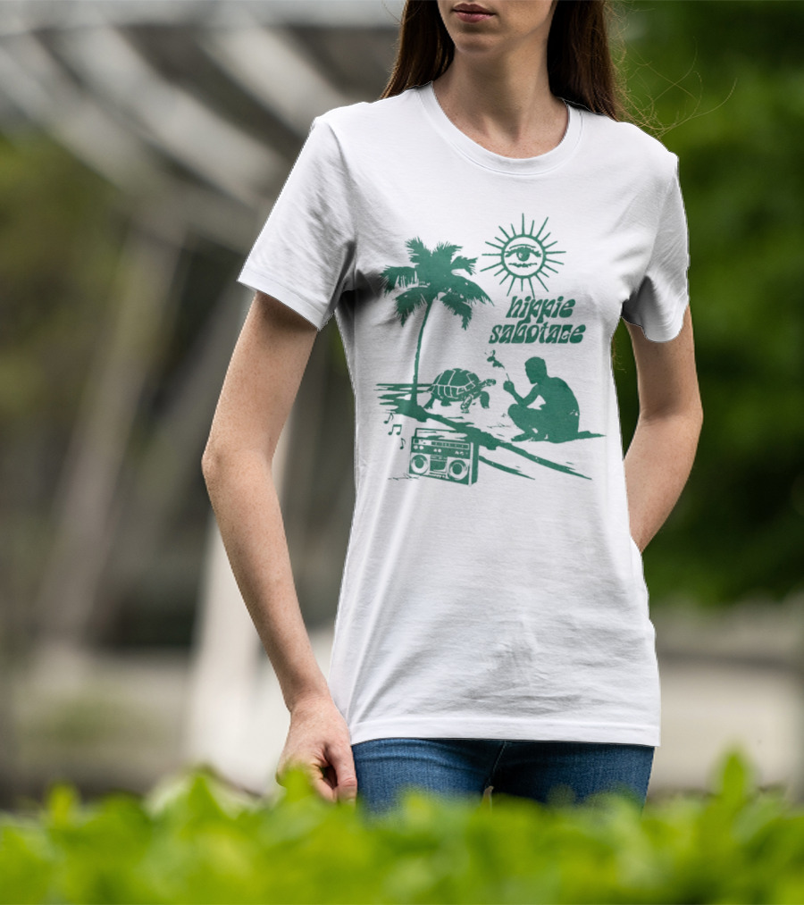 Hippie Sabotage 4-20 Island Sun Palm Turtle Boombox Peaceful Vibes T-Shirt