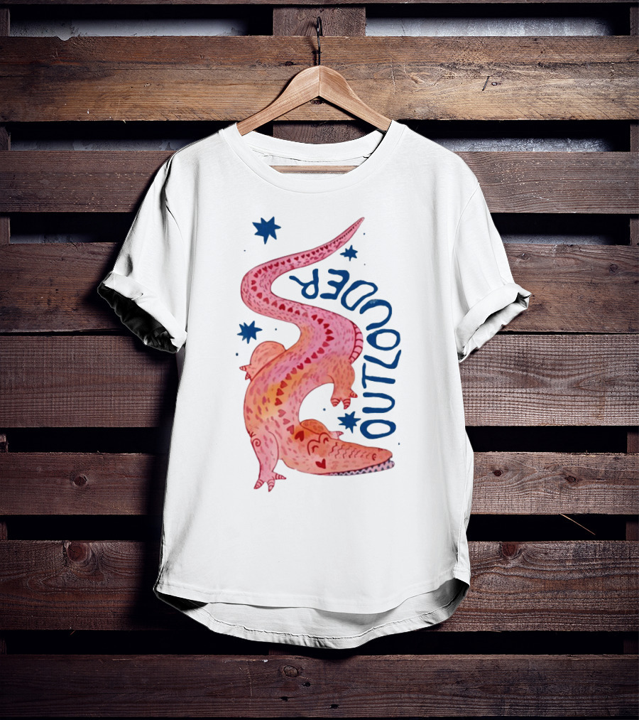 Outlouder Croc Pink Crocodile And Blue Stars T-Shirt