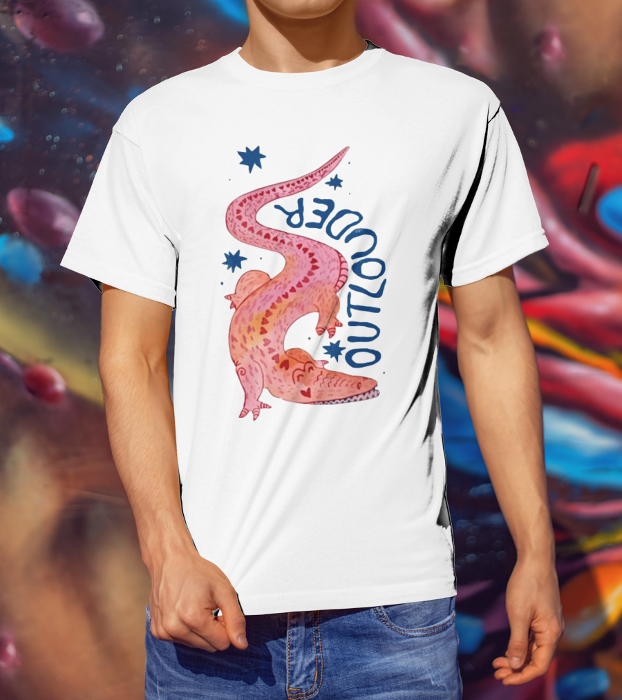Outlouder Croc Pink Crocodile And Blue Stars T-Shirt