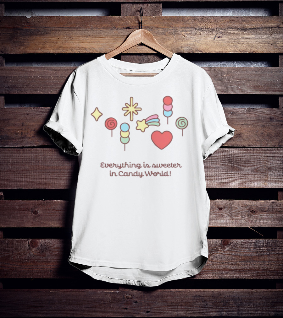 Everything Is Sweeter In Candy World Lollipops And Hearts T-Shirt