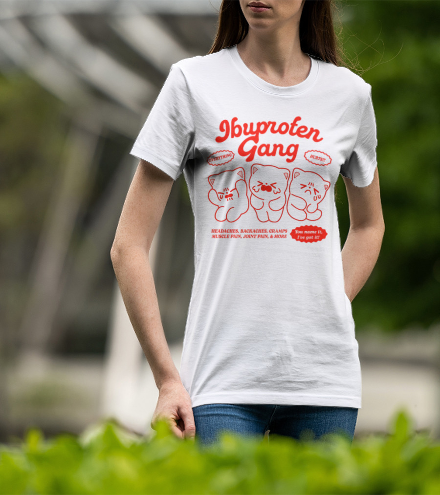 Ibuprofen Gang Headaches Backaches Cramps Muscle Pain Cute Cats T-Shirt
