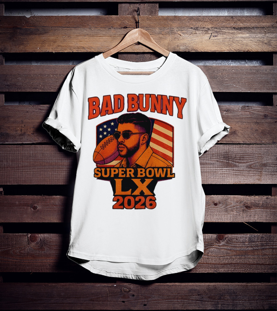 Bad Bunny Super Bowl LX 2026 American Flag Football Graphic T-Shirt
