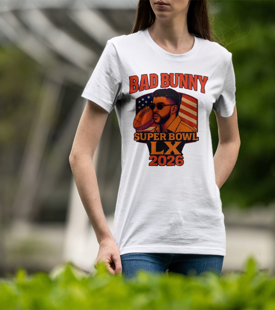 Bad Bunny Super Bowl LX 2026 American Flag Football Graphic T-Shirt