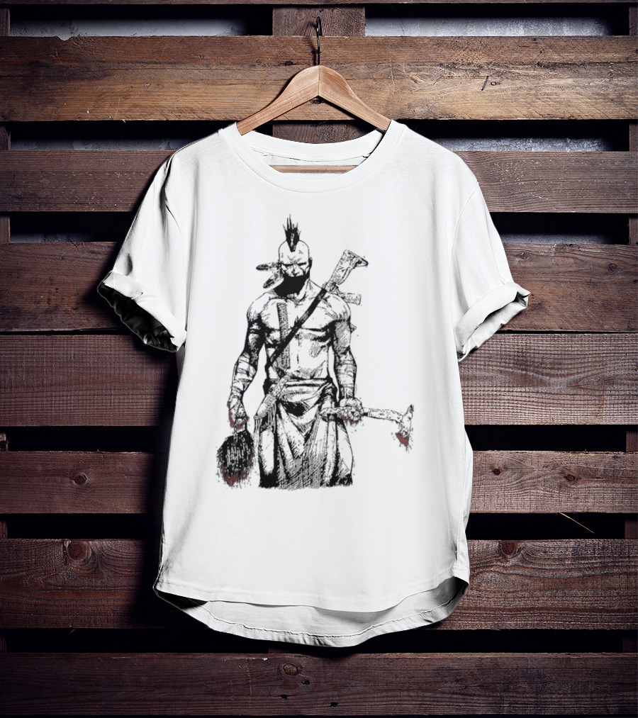 Half Face Blades Scalper Axe Warrior Style T-Shirt