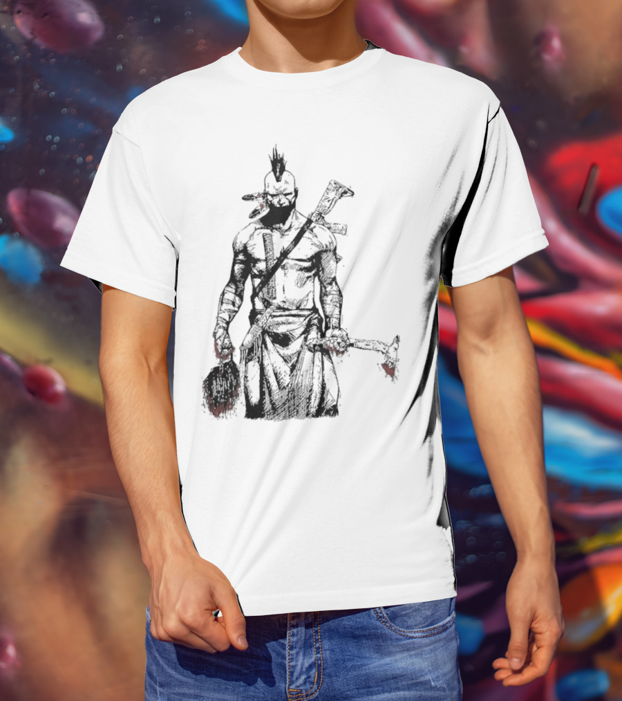 Half Face Blades Scalper Axe Warrior Style T-Shirt