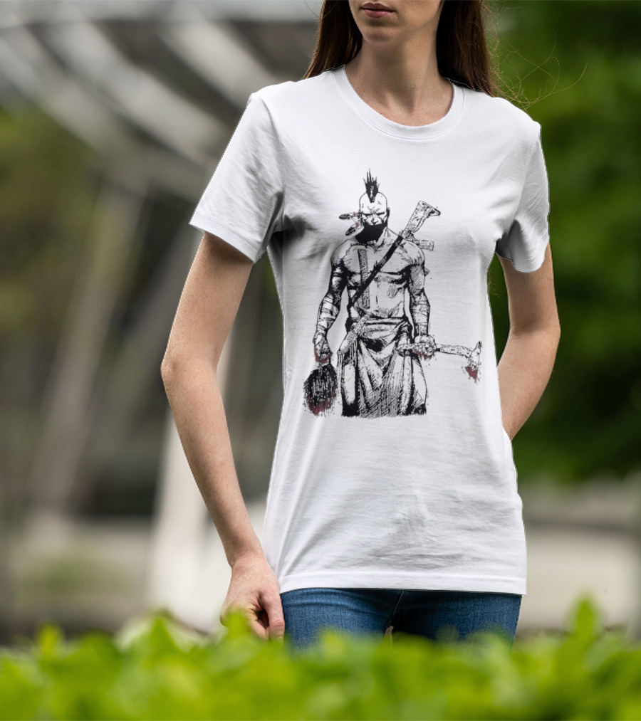 Half Face Blades Scalper Axe Warrior Style T-Shirt