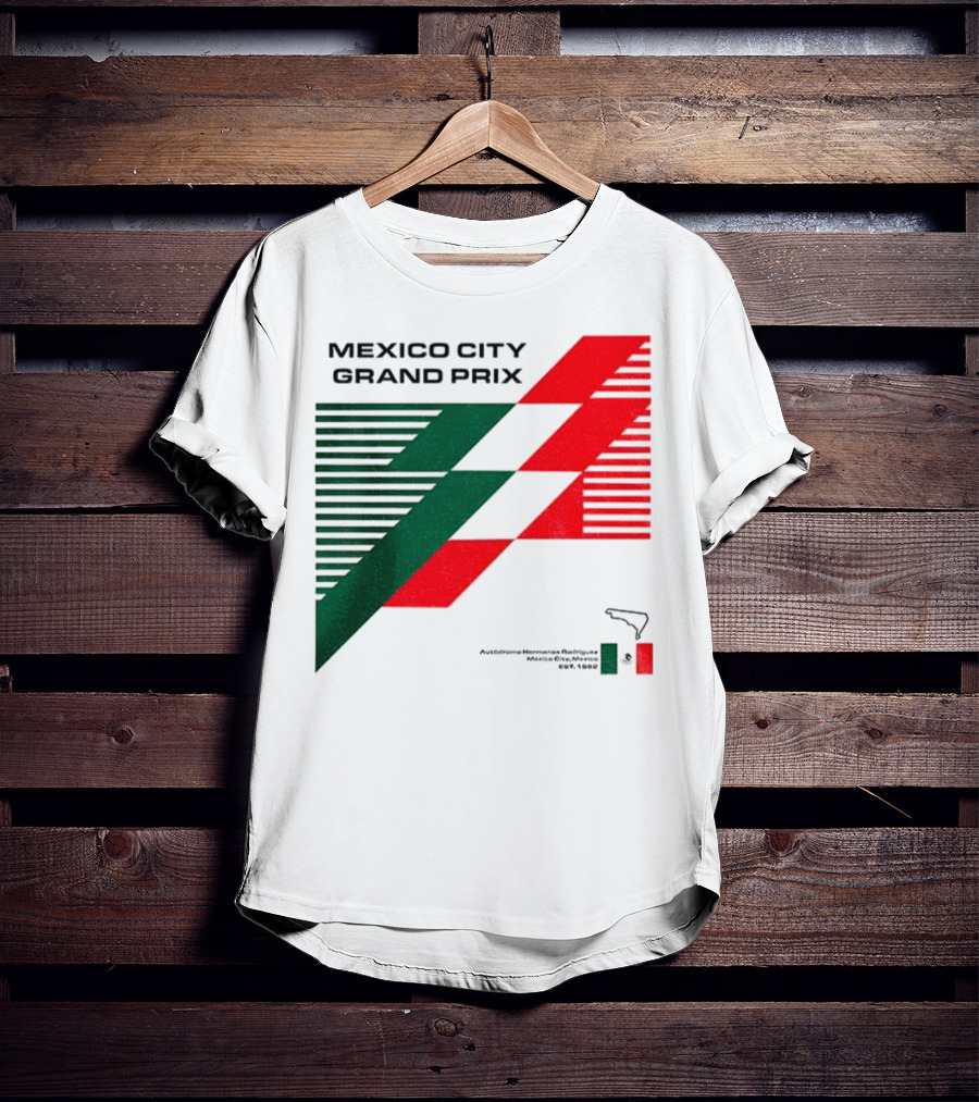 Mexico City Grand Prix Racing Stripes Emblem Green Red Flag T-Shirt