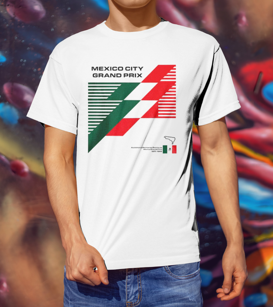 Mexico City Grand Prix Racing Stripes Emblem Green Red Flag T-Shirt