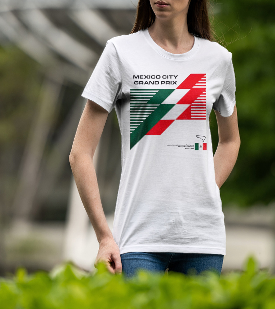 Mexico City Grand Prix Racing Stripes Emblem Green Red Flag T-Shirt