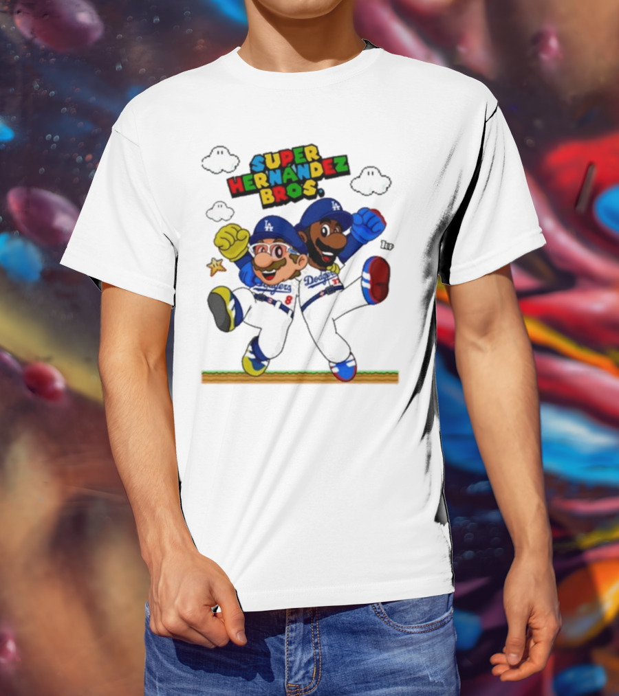 Super Hernández Bros Teoscar Kiké Let’s Go Dodgers Mario X Los Angeles Dodgers T-Shirt