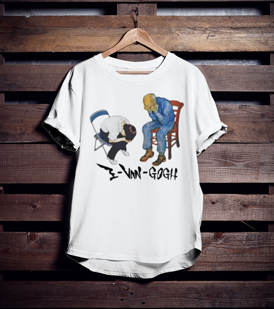 Evangogh Sadness Embrace Blue Figure Art Crossover T-Shirt