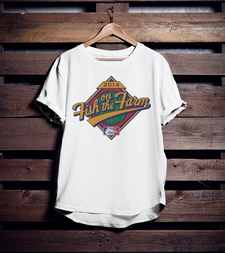 2014 Fish On The Farm Baseball With Global Earth And Whale Symbol T-Shirt