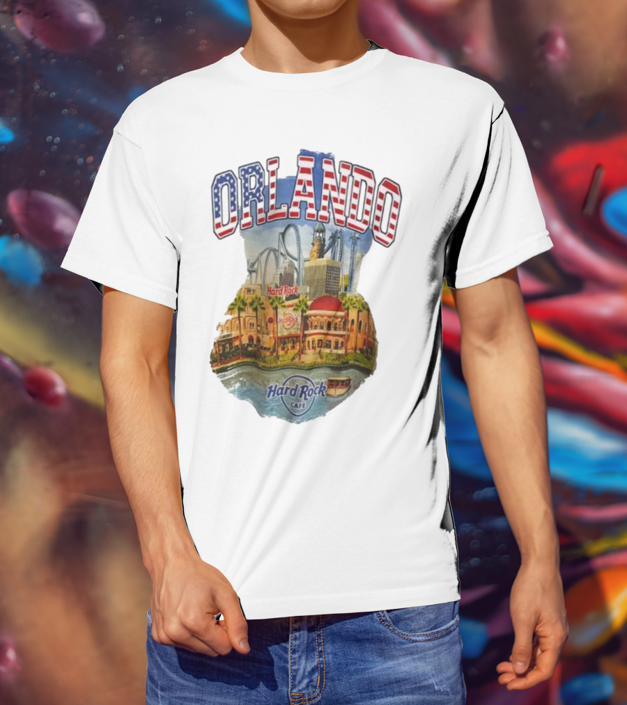Hard Rock Cafe Orlando American Flag Skyline Roller T-Shirt