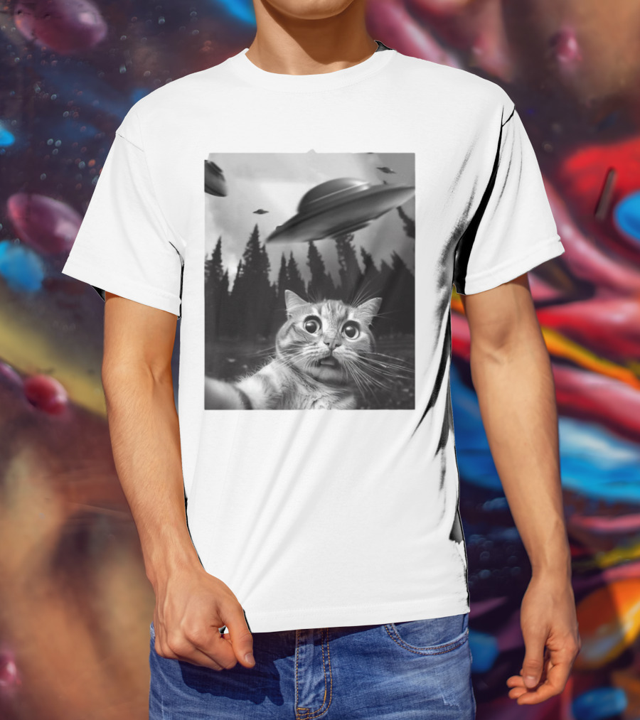 Keith Hernandez Cat Selfie Ufos Forest Scene T-Shirt