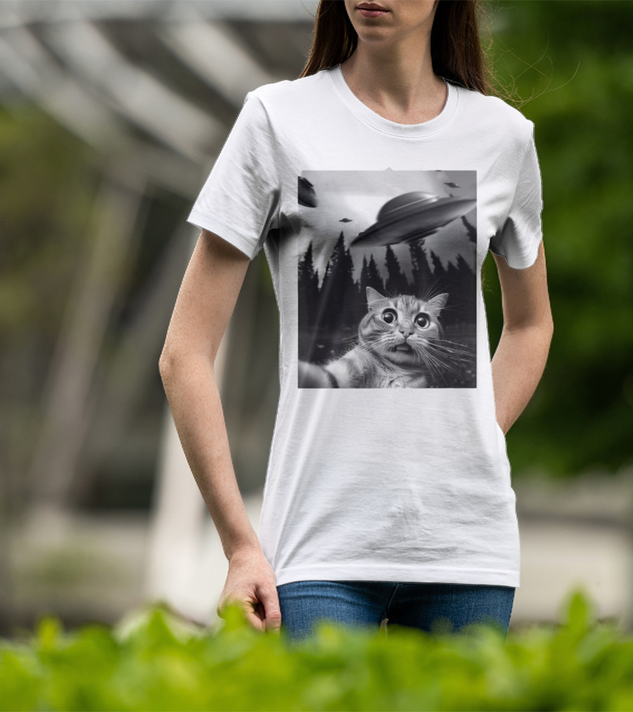 Keith Hernandez Cat Selfie Ufos Forest Scene T-Shirt