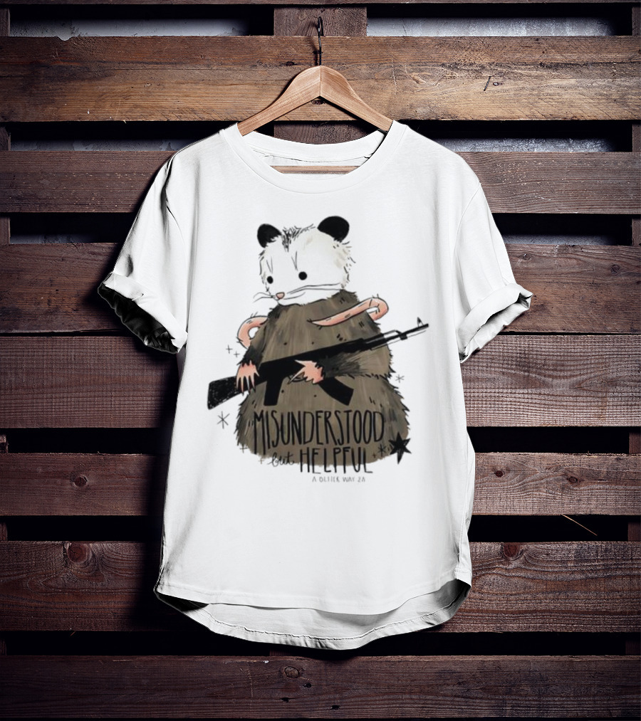 Misunderstood But Helpful Opossum With Rifle Artwork T-Shirt