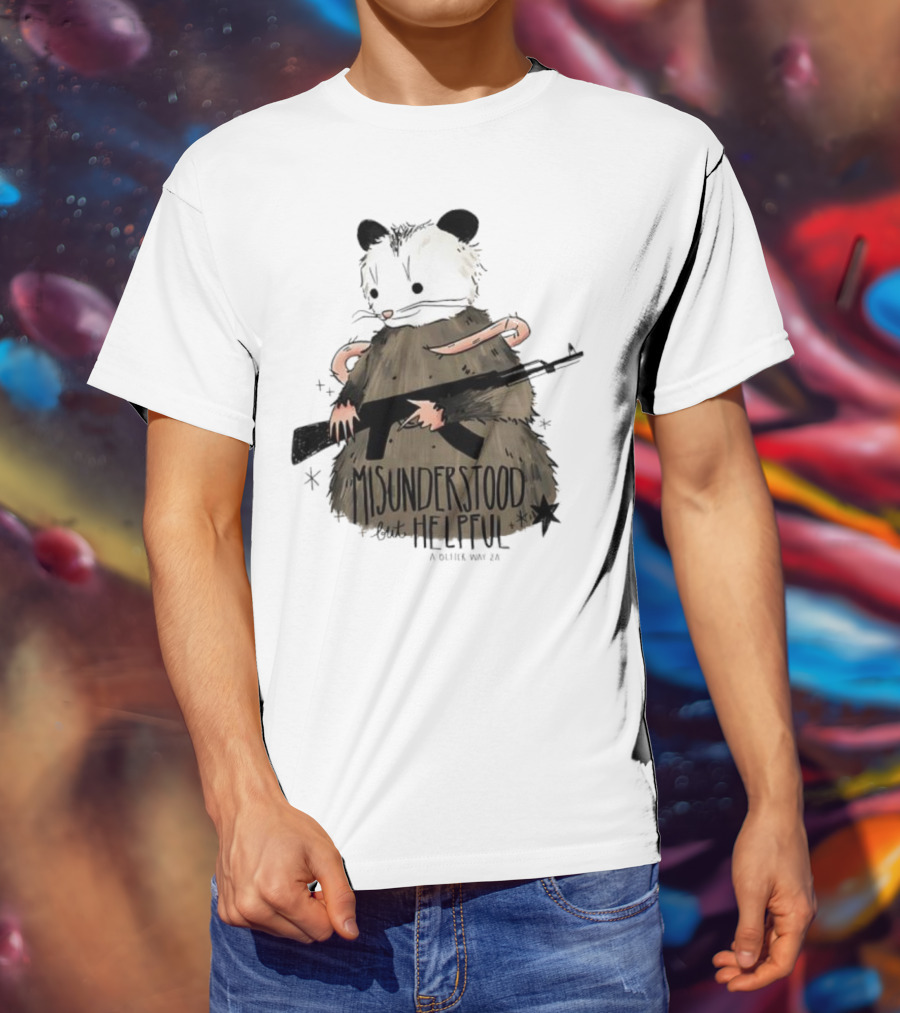 Misunderstood But Helpful Opossum With Rifle Artwork T-Shirt