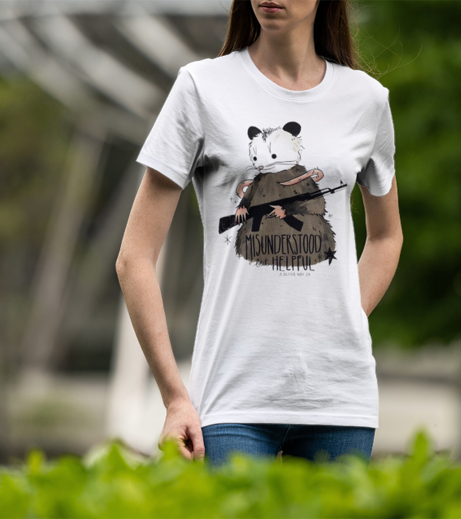 Misunderstood But Helpful Opossum With Rifle Artwork T-Shirt