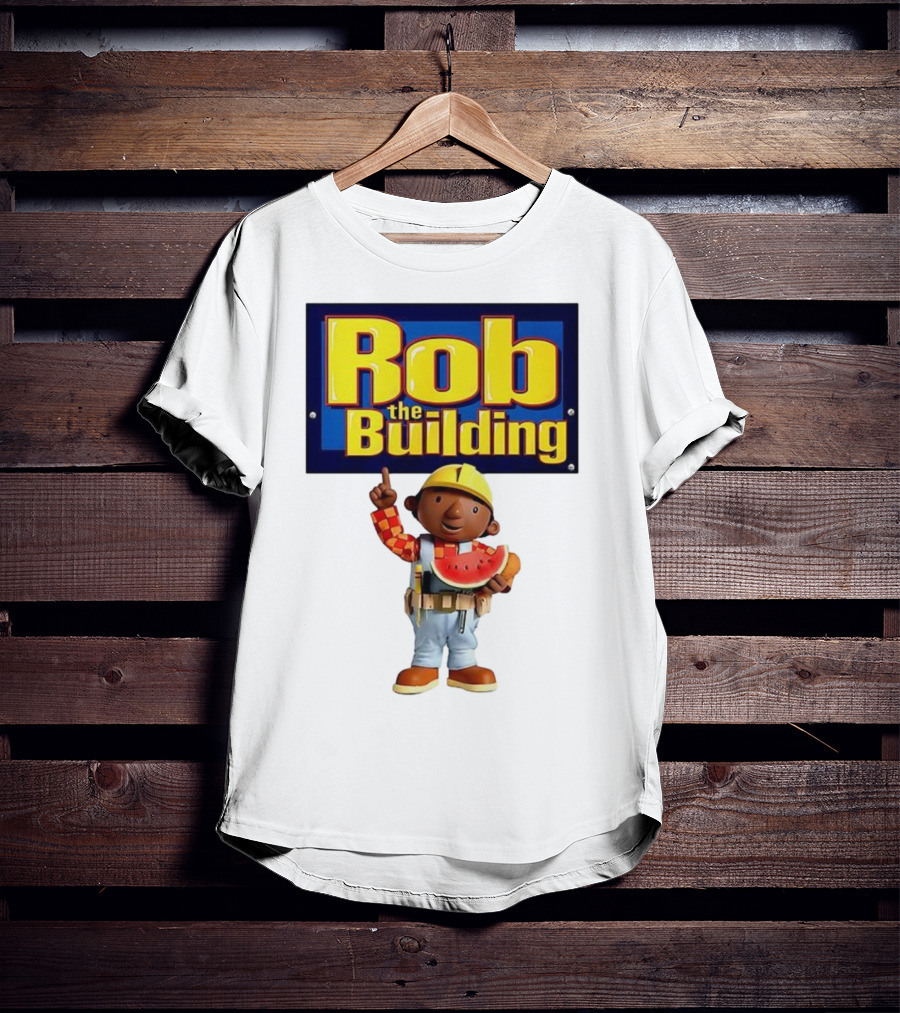 Rob The Building Cartoon Construction Character Eating Watermelon T-Shirt
