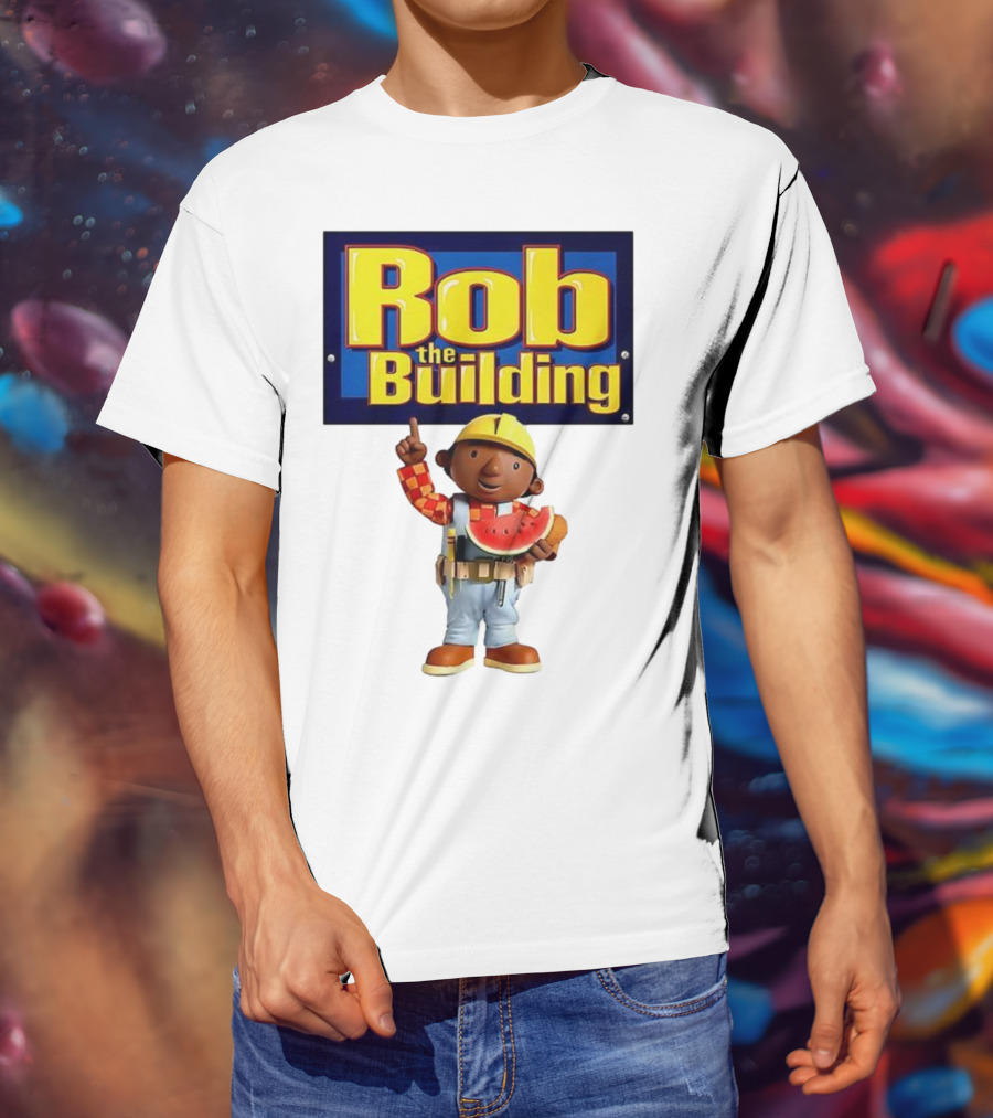 Rob The Building Cartoon Construction Character Eating Watermelon T-Shirt