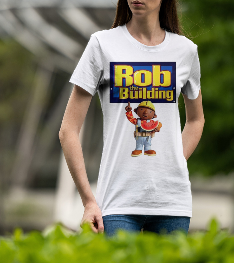 Rob The Building Cartoon Construction Character Eating Watermelon T-Shirt