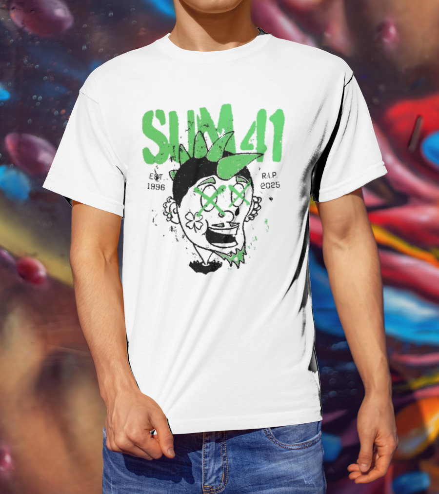 Sum41 St Patrick's Day Punk Skull Green Spikes T-Shirt