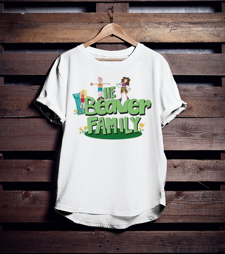 He Beaver Family Fun Characters With Flower Accents T-Shirt