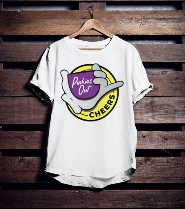 Pinkies Out Cheers Hand Gesture Circle Yellow Background T-Shirt