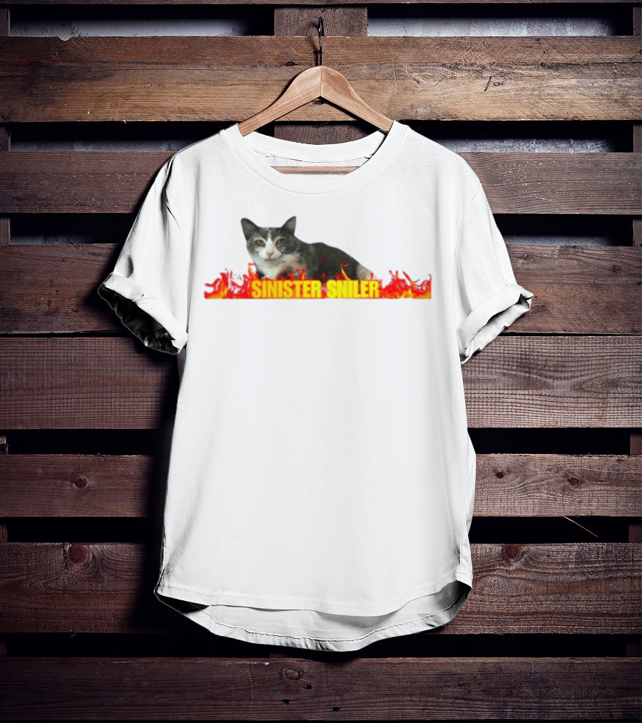 Sinister Sniler Cat With Flames Image T-Shirt