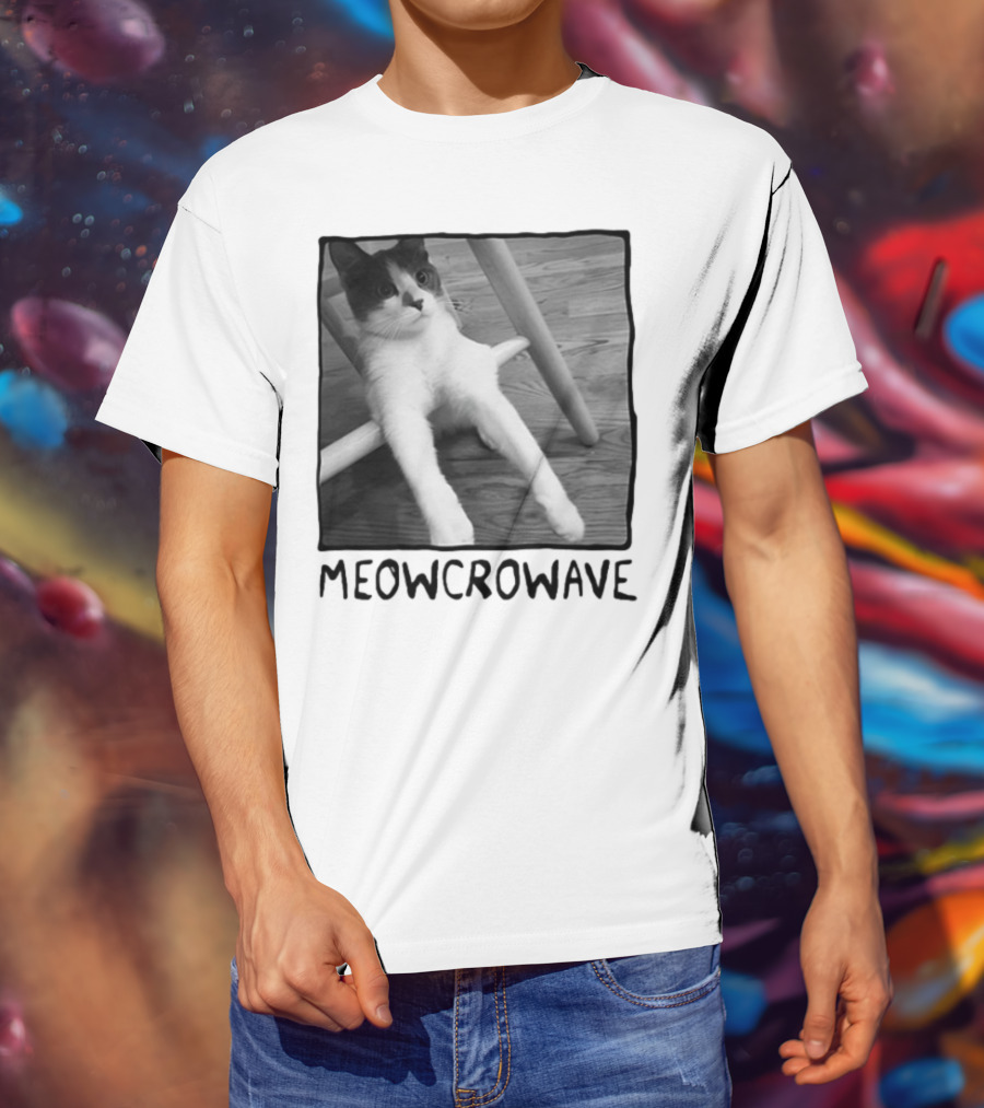 Meowcrowave Cat Humor With Cute Black And White Cat Image T-Shirt