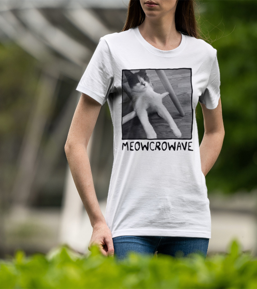 Meowcrowave Cat Humor With Cute Black And White Cat Image T-Shirt
