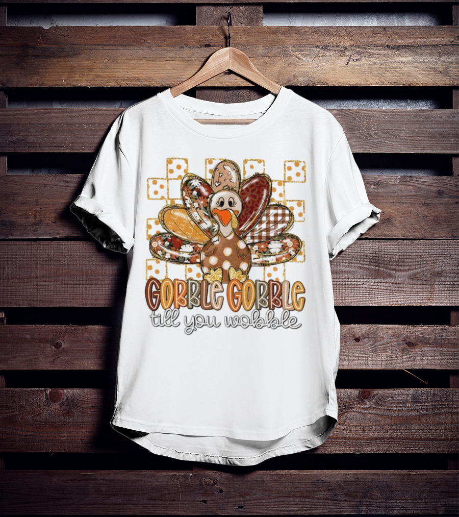 Floral Turkey Gobble Gobble Till You Wobble Thanksgiving 2025 T-Shirt
