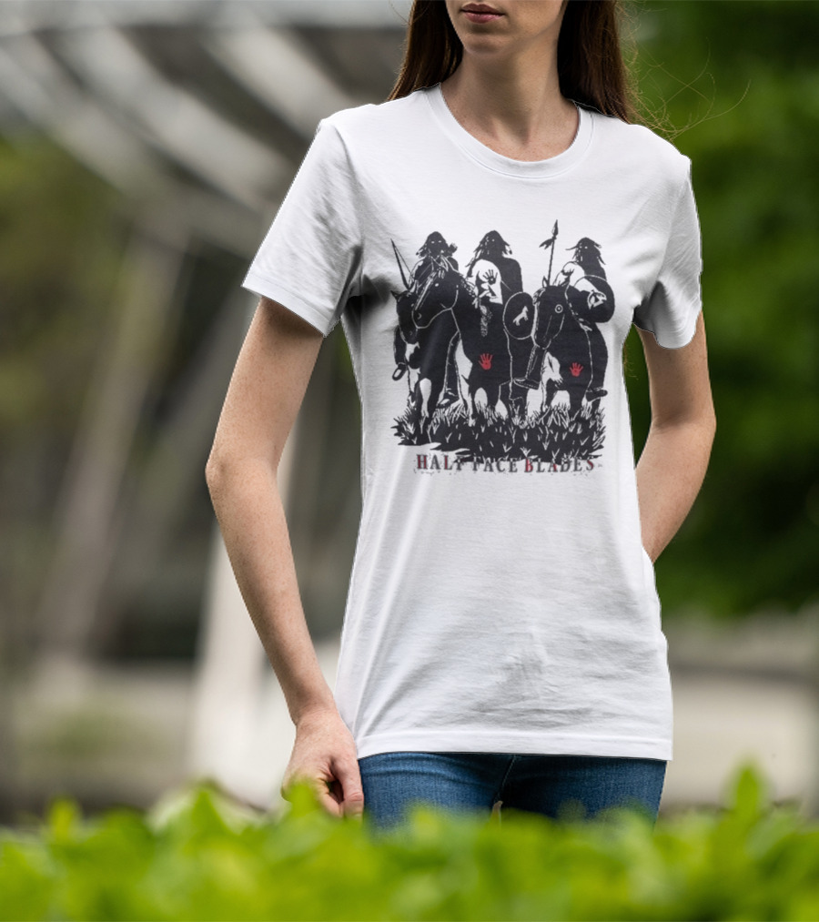 Half Face Blades War Party Red Hands Silhouette T-Shirt