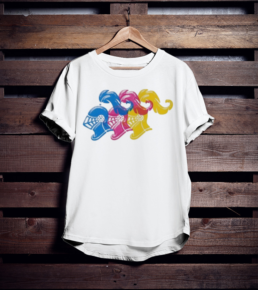 James Boogie Risso Knight Helmet Trio Blue Pink Yellow T-Shirt