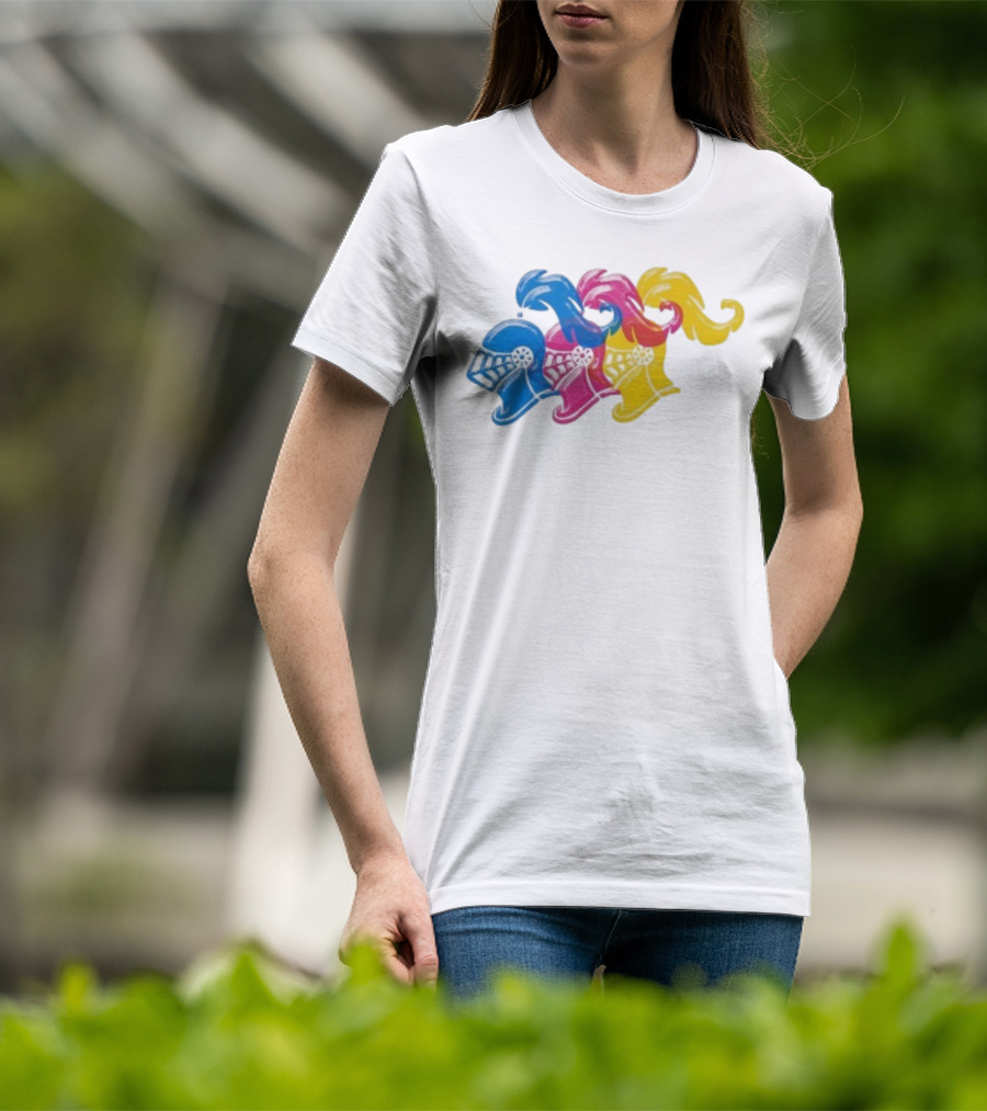 James Boogie Risso Knight Helmet Trio Blue Pink Yellow T-Shirt