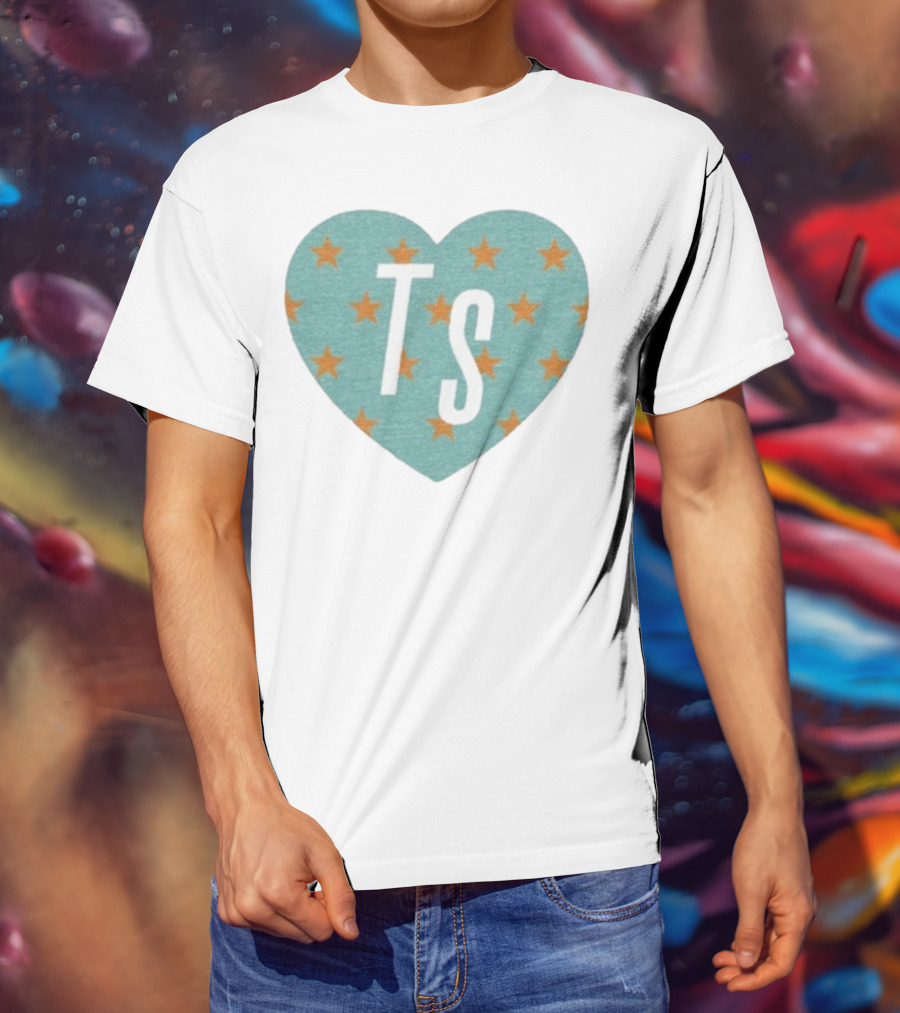 TS Heart With Orange Stars Pattern Design T-Shirt