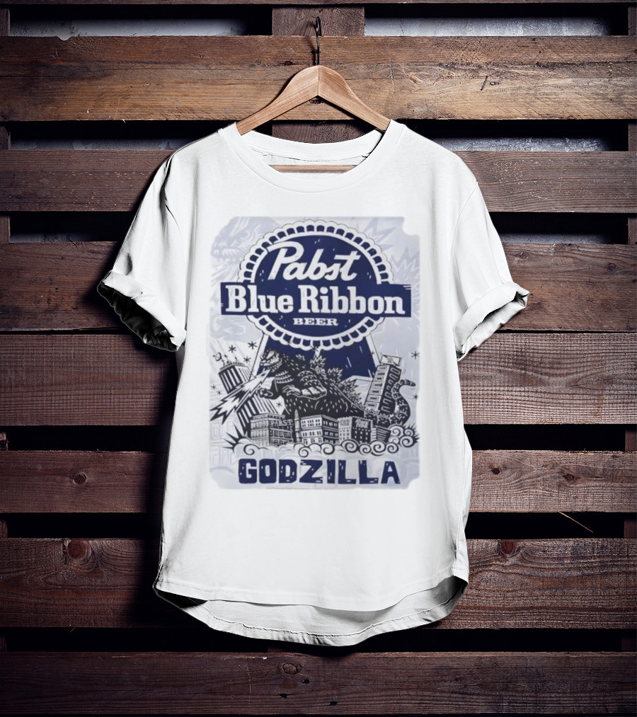 Pabst Blue Ribbon Beer Godzilla Monster Rampage Retro T-Shirt
