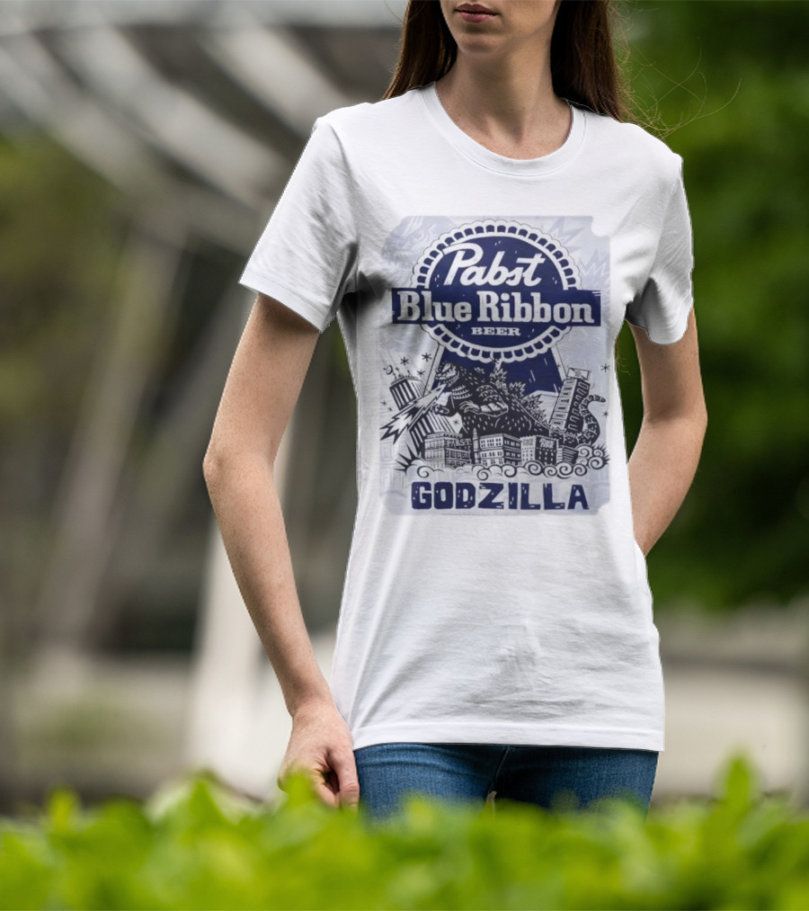 Pabst Blue Ribbon Beer Godzilla Monster Rampage Retro T-Shirt