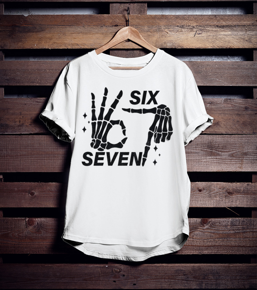 Six Seven Meme Skeleton Hands Funny Halloween T-Shirt