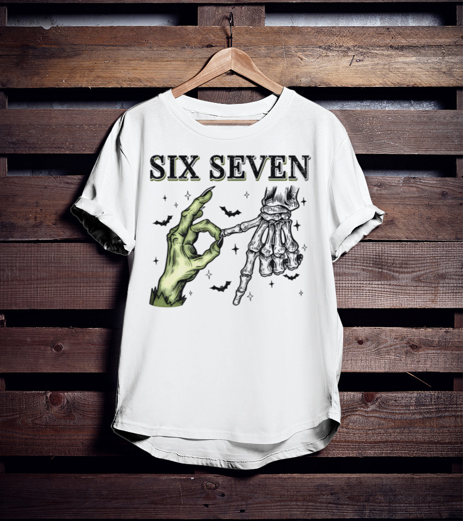 Spooky Season Witch Skeleton Hands Six Seven Meme T-Shirt